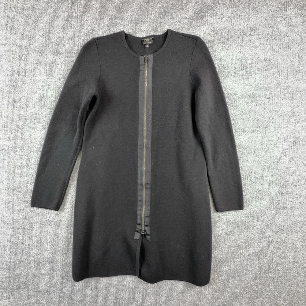 Talbots Cardigan Sweater Womens Petite SP Black Merino Wool Full Zip Longline